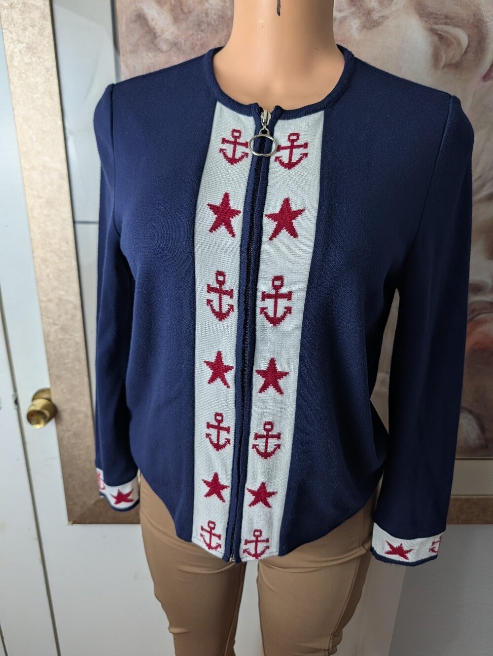 Vintage Leslie Fay Haberdashery nautical cardigan sweater Size Ps